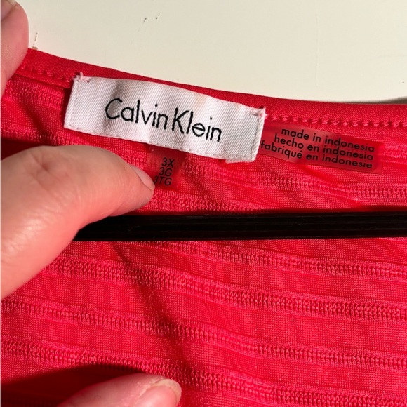 Calvin Klein Size 3x almost sheer 2d stripe shirt in Coral - Picture 3 of 4